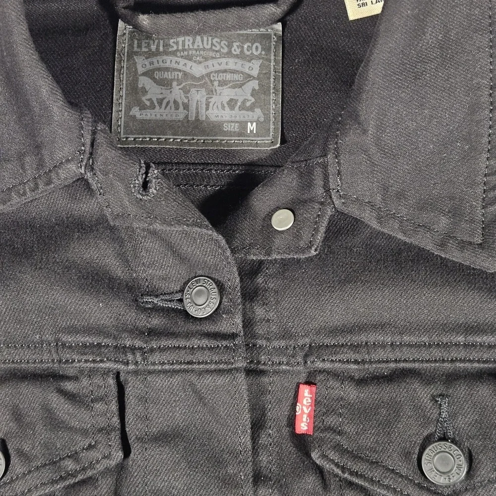 Levi's Denim Trucker Jacket Black Womens Medium Stretch Motorcycle Type III - Picture 4 of 6
